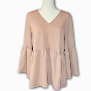 NEW Halogen Dusty Pink Bell Sleeve Shirt, Large